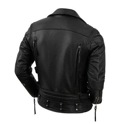 Black Genuine Leather Jacket Mens Motorcycle Style Natural Cowhide Coat