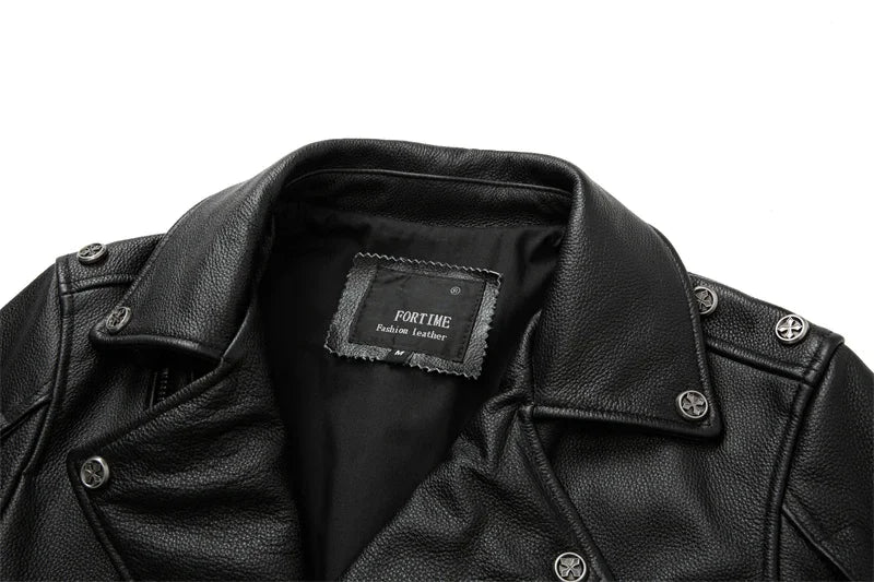 Black Genuine Leather Jacket Mens Motorcycle Style Natural Cowhide Coat