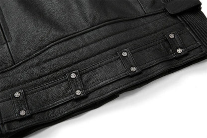 Black Genuine Leather Jacket Mens Motorcycle Style Natural Cowhide Coat