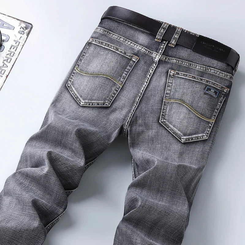 Classic Style Summer Men's Thin Grey Jeans Business Fashion High Quality Stretch Denim Straight Pants Male Brand Trousers - Infernal Wear - 