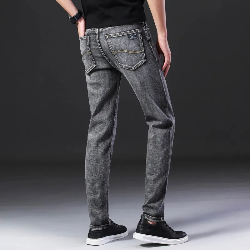 Classic Style Summer Men's Thin Grey Jeans Business Fashion High Quality Stretch Denim Straight Pants Male Brand Trousers - Infernal Wear - 