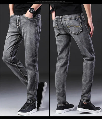 Classic Style Summer Men's Thin Grey Jeans Business Fashion High Quality Stretch Denim Straight Pants Male Brand Trousers - Infernal Wear - 