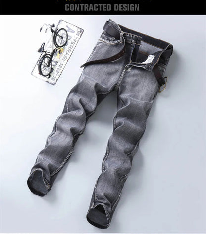 Classic Style Summer Men's Thin Grey Jeans Business Fashion High Quality Stretch Denim Straight Pants Male Brand Trousers - Infernal Wear - 