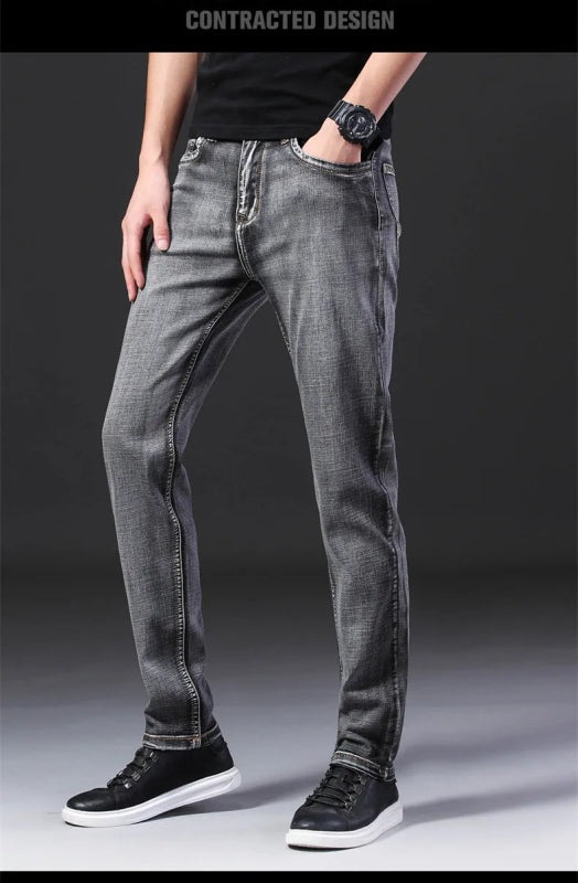 Classic Style Summer Men's Thin Grey Jeans Business Fashion High Quality Stretch Denim Straight Pants Male Brand Trousers - Infernal Wear - 