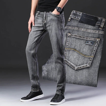 Classic Style Summer Men's Thin Grey Jeans Business Fashion High Quality Stretch Denim Straight Pants Male Brand Trousers - Infernal Wear - 