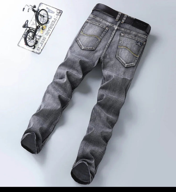 Classic Style Summer Men's Thin Grey Jeans Business Fashion High Quality Stretch Denim Straight Pants Male Brand Trousers - Infernal Wear - 