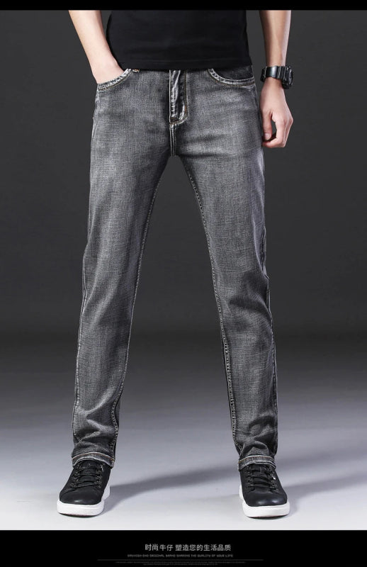 Classic Style Summer Men's Thin Grey Jeans Business Fashion High Quality Stretch Denim Straight Pants Male Brand Trousers - Infernal Wear - 