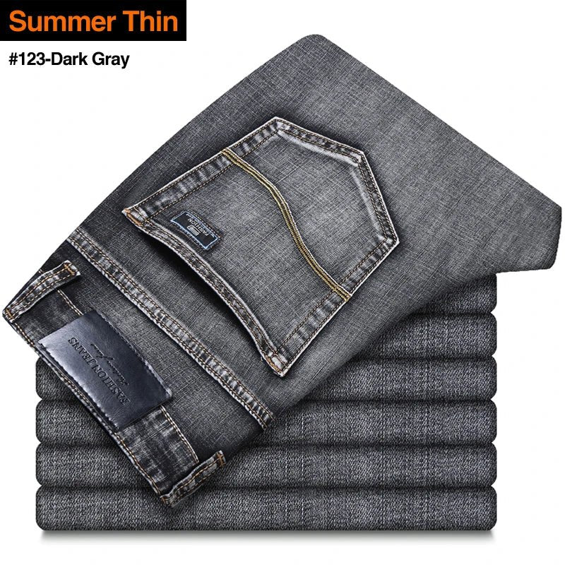 Classic Style Summer Men's Thin Grey Jeans Business Fashion High Quality Stretch Denim Straight Pants Male Brand Trousers - Infernal Wear - 