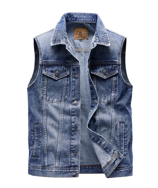 Mens Denim Vest Slim Single - Breasted Casual Solid Color Vest - Infernal Wear - 