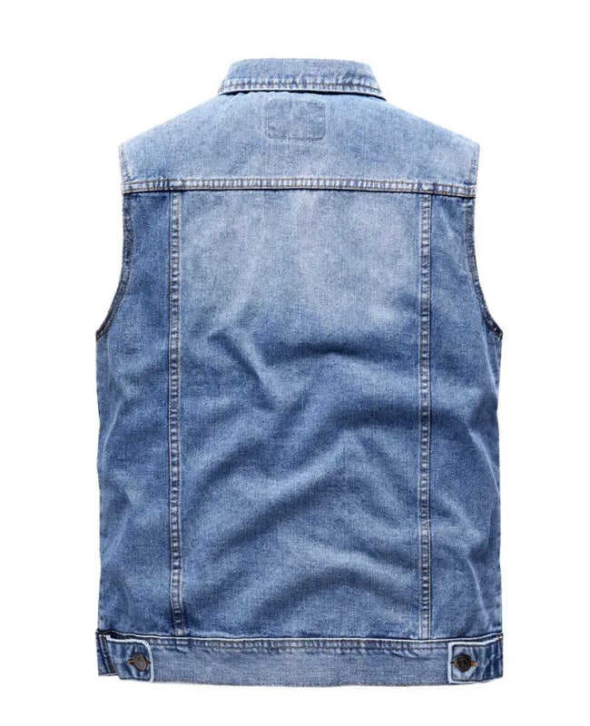 Mens Denim Vest Slim Single - Breasted Casual Solid Color Vest - Infernal Wear - 