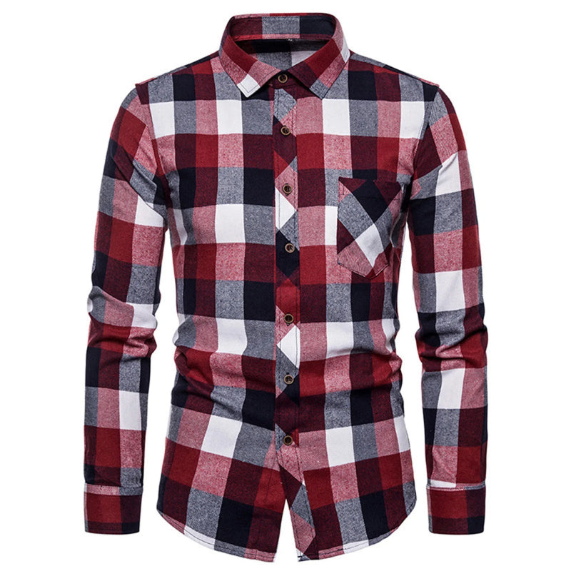 Men's Long Sleeved Plaid Flannel Classic Shirt - Infernal Wear - 