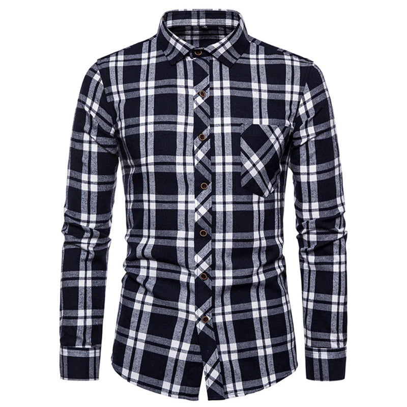 Men's Long Sleeved Plaid Flannel Classic Shirt - Infernal Wear - 