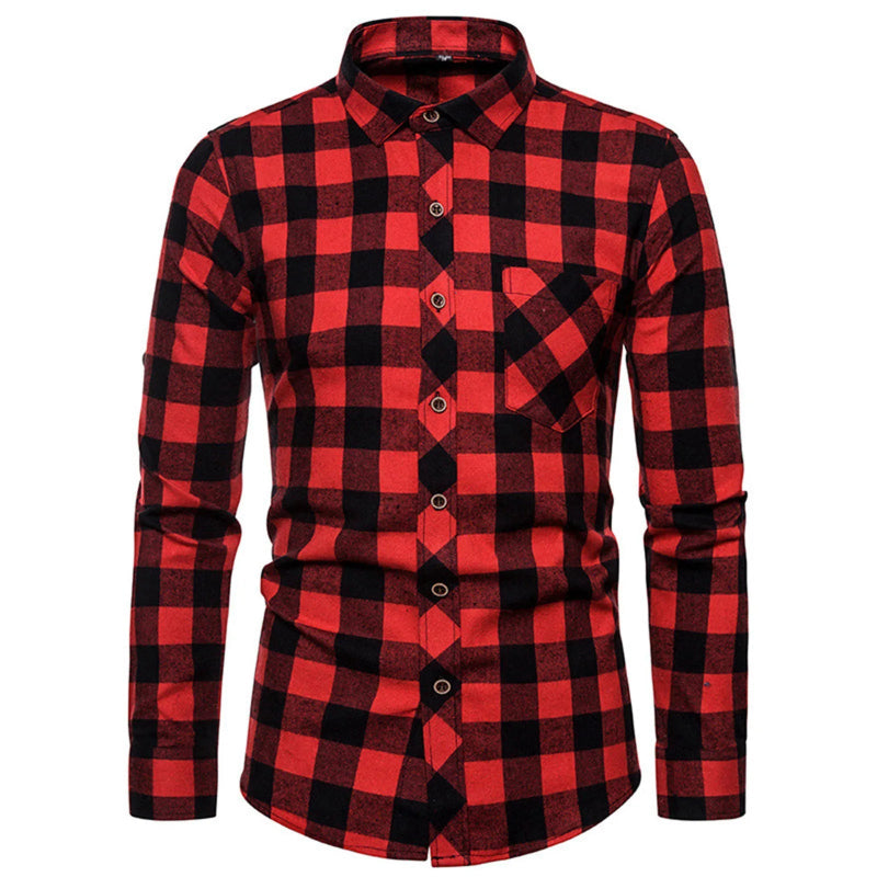 Men's Long Sleeved Plaid Flannel Classic Shirt - Infernal Wear - 