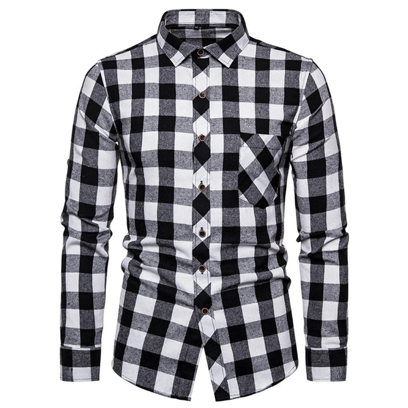 Men's Long Sleeved Plaid Flannel Classic Shirt - Infernal Wear - 