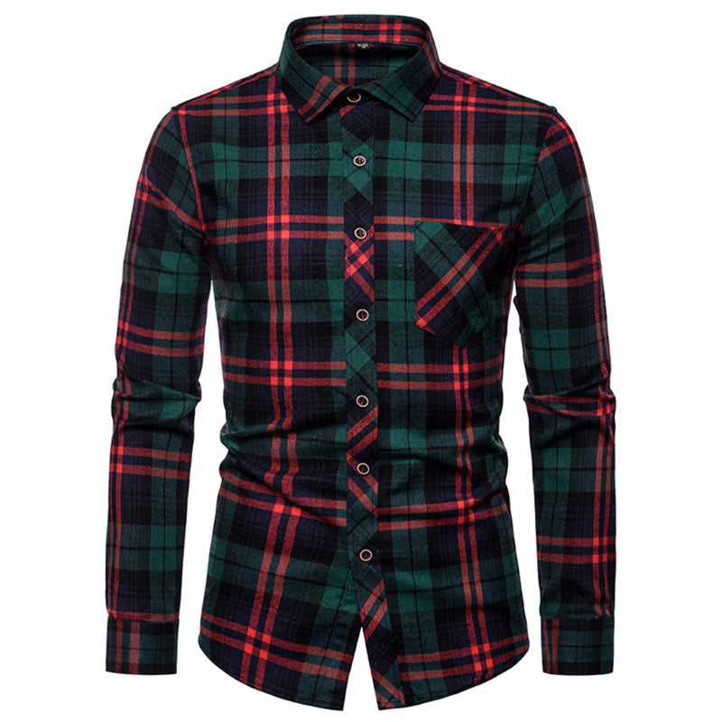 Men's Long Sleeved Plaid Flannel Classic Shirt - Infernal Wear - 