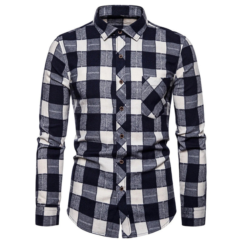 Men's Long Sleeved Plaid Flannel Classic Shirt - Infernal Wear - 