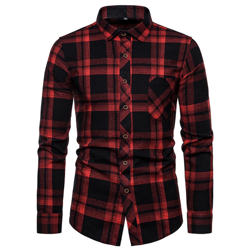 Men's Long Sleeved Plaid Flannel Classic Shirt - Infernal Wear - 