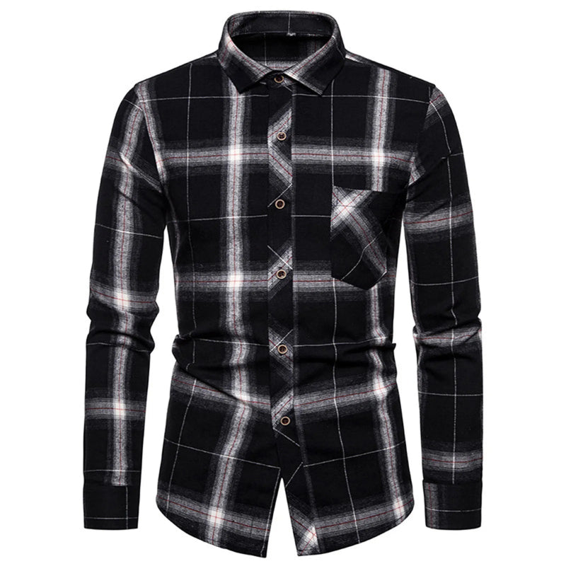 Men's Long Sleeved Plaid Flannel Classic Shirt - Infernal Wear - 