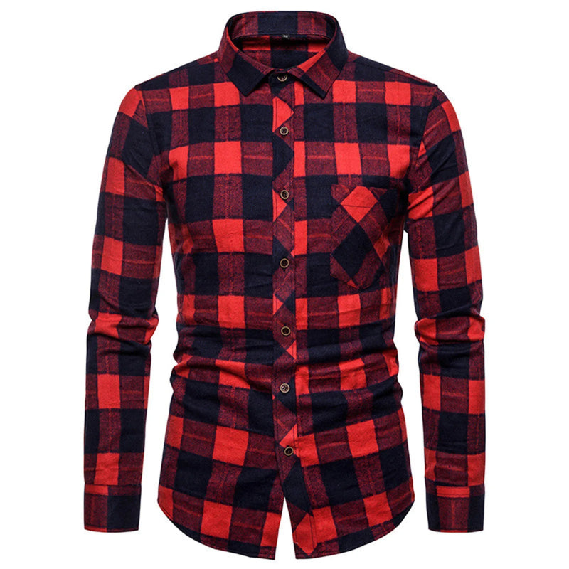 Men's Long Sleeved Plaid Flannel Classic Shirt - Infernal Wear - 