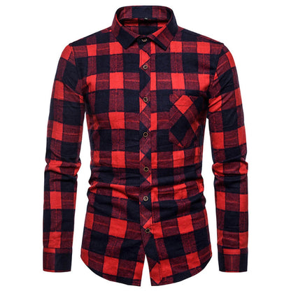 Men's Long Sleeved Plaid Flannel Classic Shirt - Infernal Wear - 