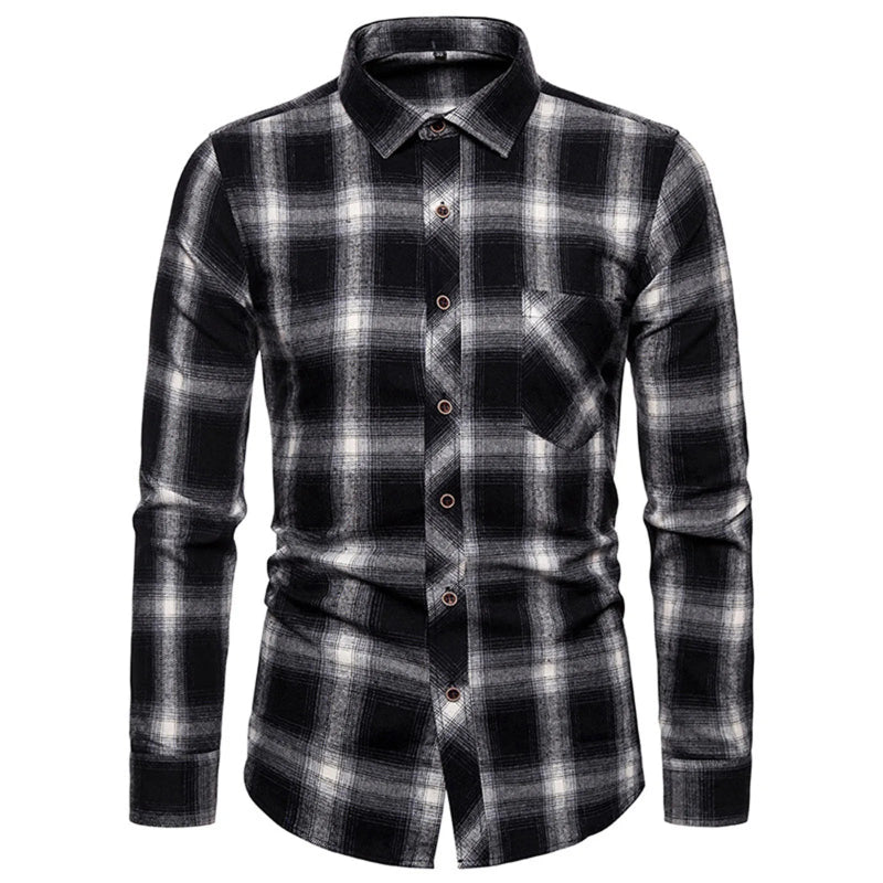 Men's Long Sleeved Plaid Flannel Classic Shirt - Infernal Wear - 